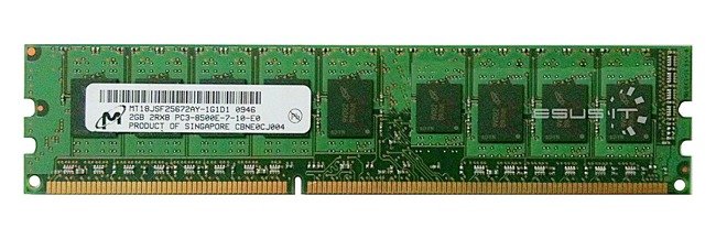 Memory RAM 1x 2GB Micron ECC UNBUFFERED DDR3  1066MHz PC3-8500 UDIMM | MT18JSF25672AY-1G1D1