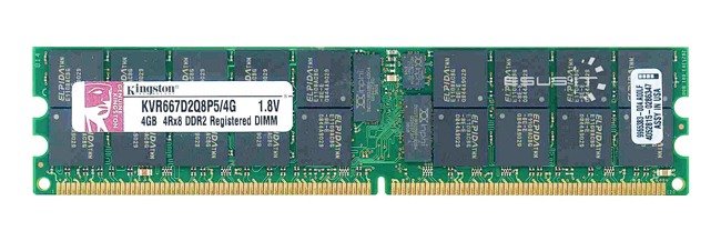 Memory RAM 1x 4GB Kingston ECC REGISTERED DDR2 4Rx8 667MHz PC2-5300 RDIMM | KVR667D2Q8P5/4G