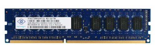 Memory RAM 1x 4GB Nanya ECC UNBUFFERED DDR3 2Rx8 1333MHz PC3-10600 UDIMM | NT4GC72B8PG0NF-CG